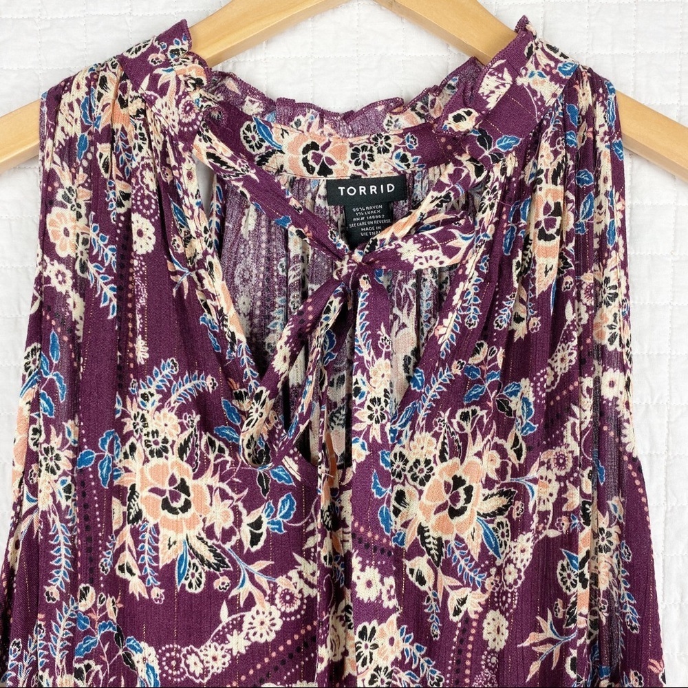 Torrid Sleeveless Purple Paisley Tie Neck Top Summer girls night boho - Picture 6 of 9